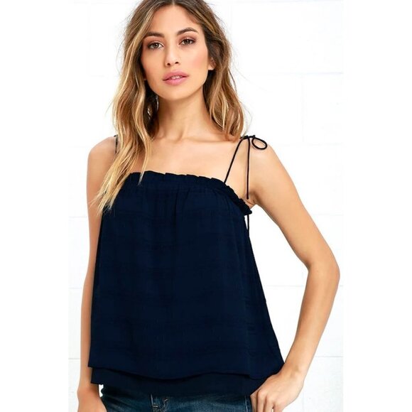 JOA Clue Me In Navy Blue Tie Strap Tank Top XS - Picture 2 of 6